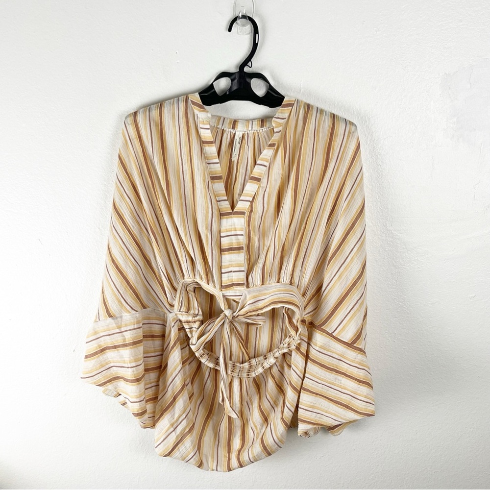 BY ANTHROPOLOGIE 100% Cotton Striped Tie-Front Blouse Size Small Boho Casual